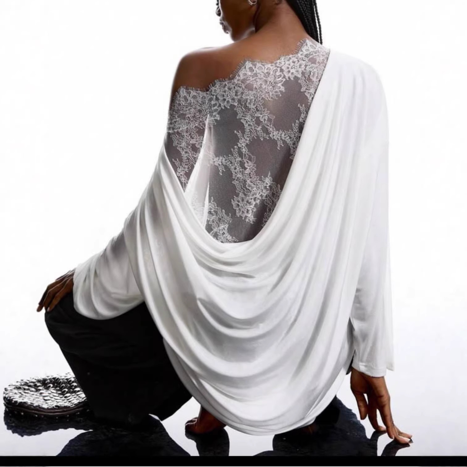 Blouse Off Shoulder - Sexy Perspective Lace Splicing Design Women's