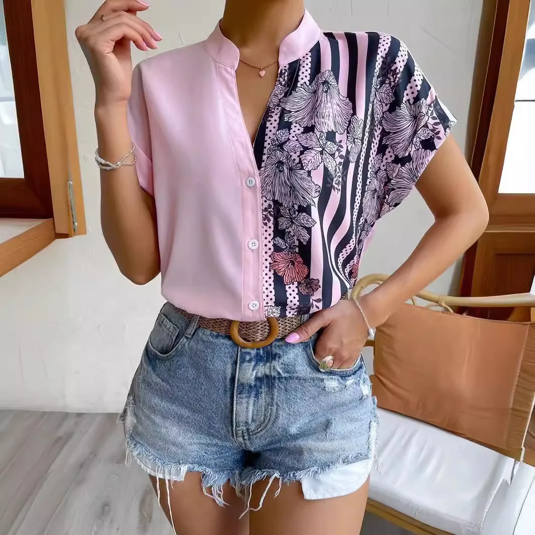 Romper Floral Print - Elegant Fashion Striped Floral Print V-Neck