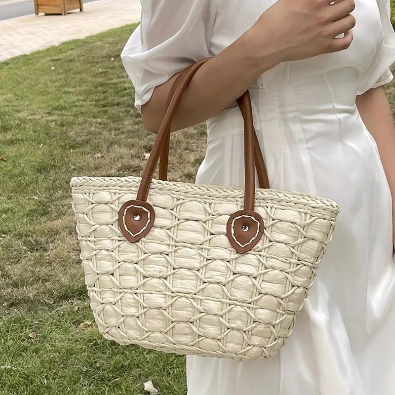 Tote Bag Beach - Retro European American woven straw tote