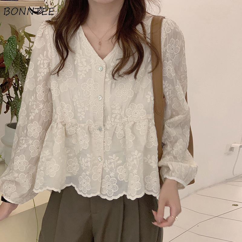 Romper Floral Print - Autumn Shirts Women Elegant Aesthetic Preppy