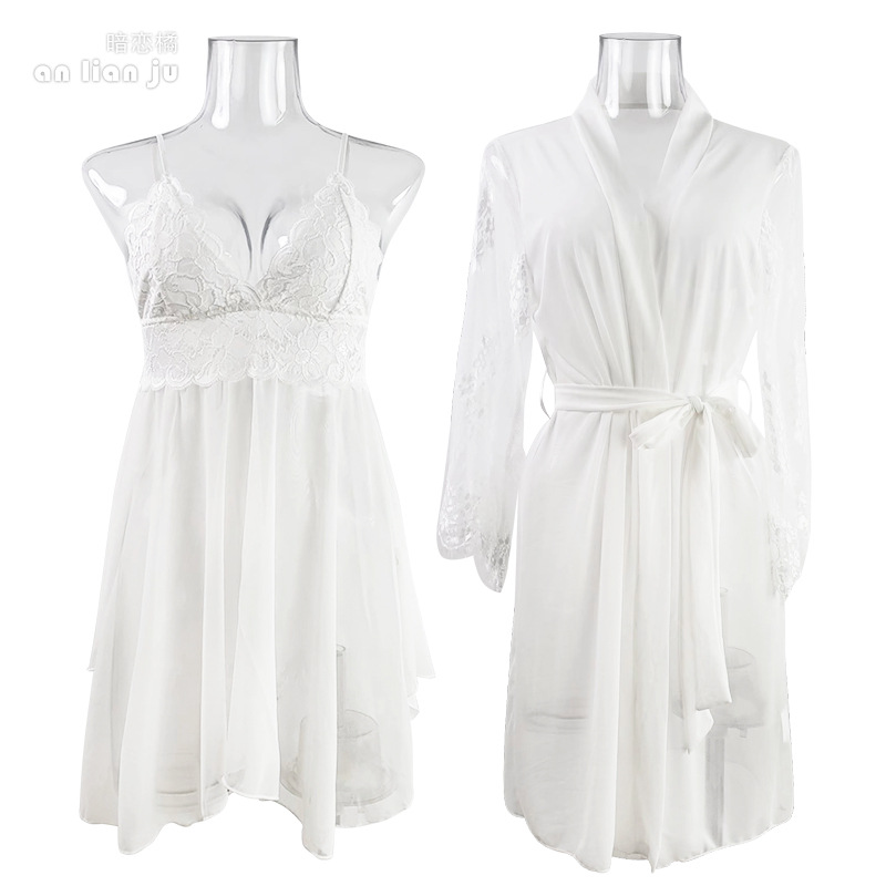 Women White Nightwear Set Flor – обзор и цена Kimono Sheer Floral