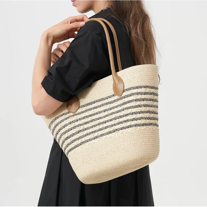 Striped woven straw beach tote – обзор и цена Tote Bag Beach
