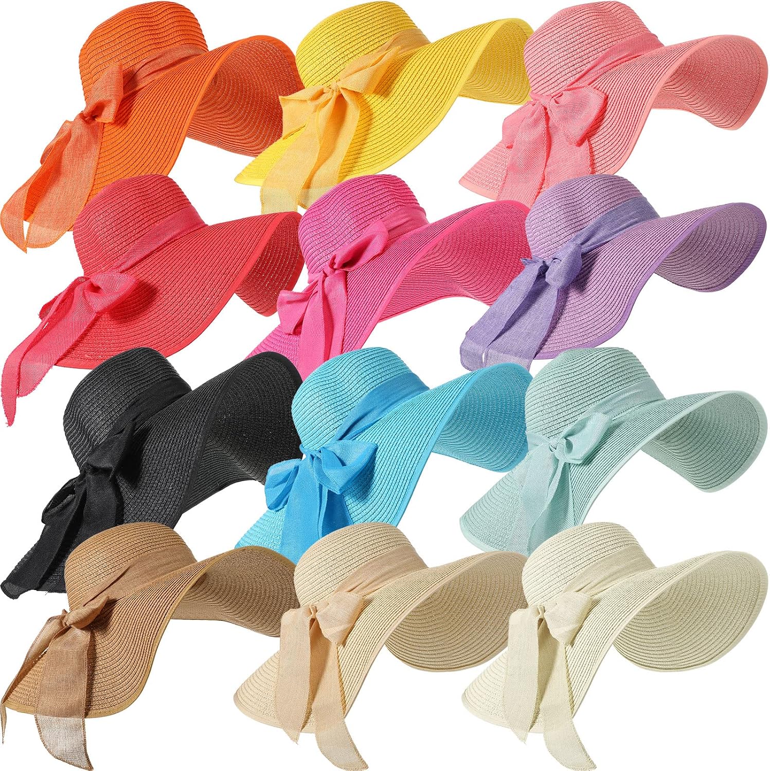 12 PCS Women's Wide Brim Straw – обзор и цена Hat Floppy Wide