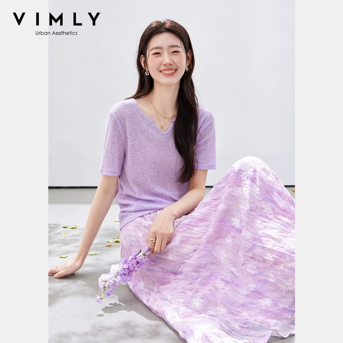 VIMLY Women's Purple Floral Pr – обзор и цена Midi Skirt Floral