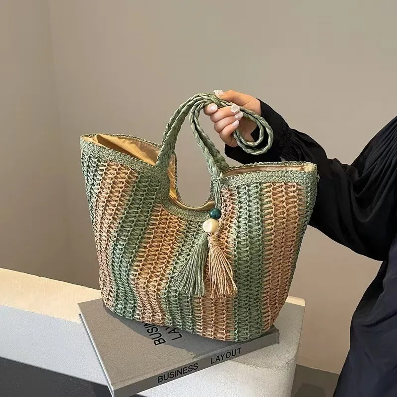 Striped woven straw tote bag f – обзор и цена Tote Bag Beach