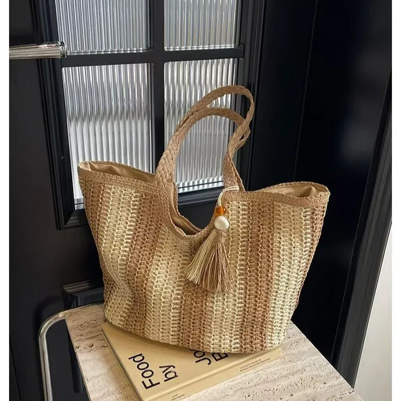 Striped woven straw tote bag f – обзор и цена Tote Bag Beach