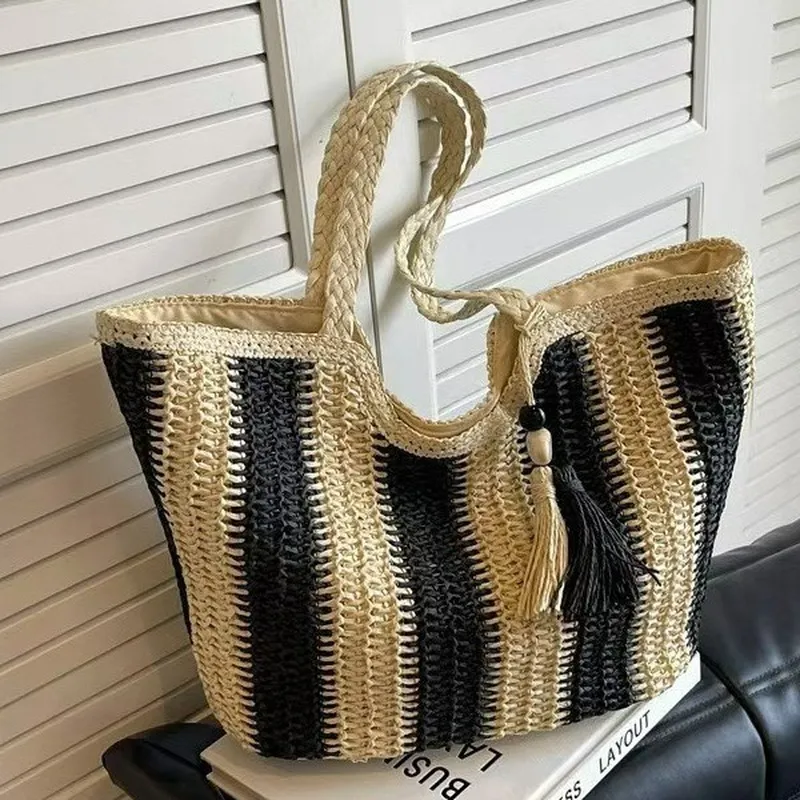 Striped woven straw tote bag f – обзор и цена Tote Bag Beach
