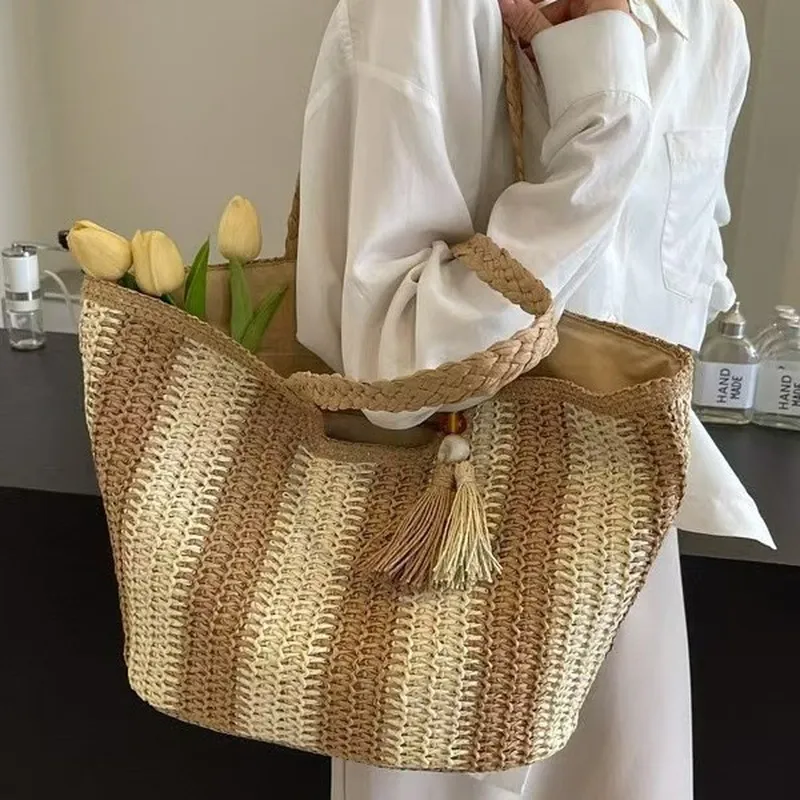 Striped woven straw tote bag f – обзор и цена Tote Bag Beach