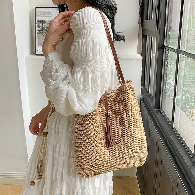 Tassel straw woven tote bag ha – обзор и цена Tote Bag Beach